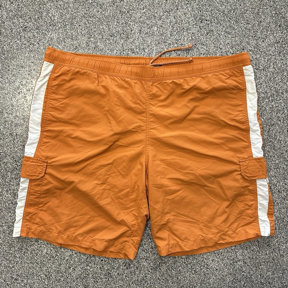 Vtg Eddie Bauer Swim Trunks Mens XL 20" Lined Cargo Shorts Orange Oversized